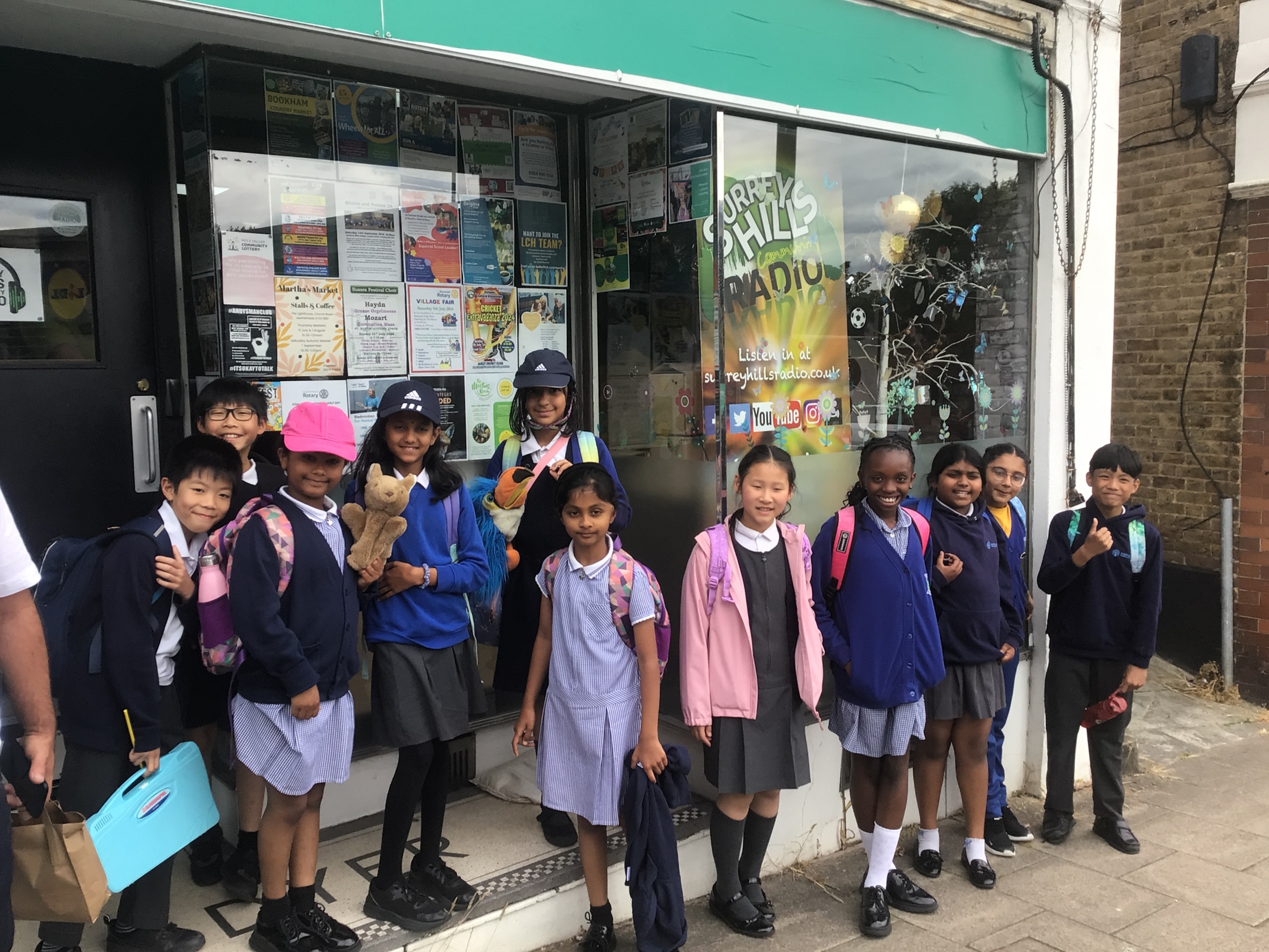 Pupils standing outside Surrey Hills Radio